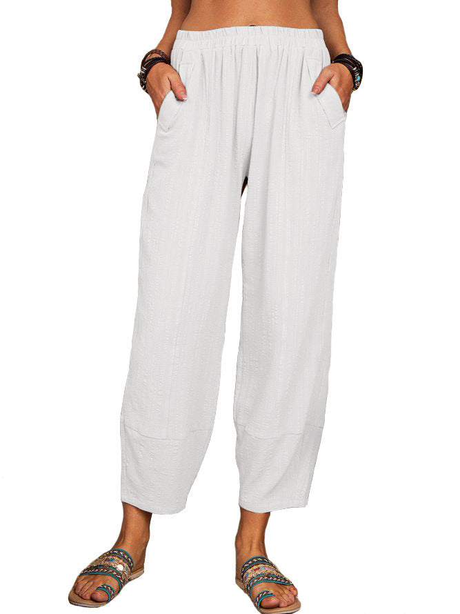 Women's Solid Color Loose Cotton And Linen Casual Pants Home - globaltradeleader