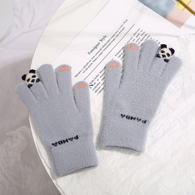 Knitted Gloves Touchscreen Winter Cute Panda Warm Goves For Cycling Women - globaltradeleader