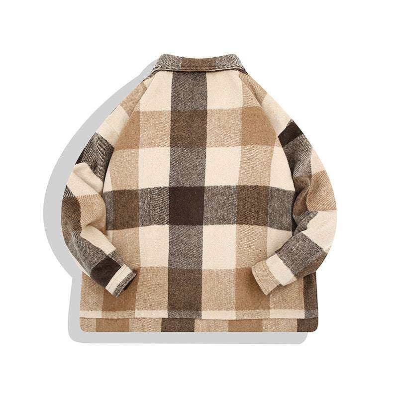 Men's Autumn And Winter Warm Plaid Wool Loose Jacket