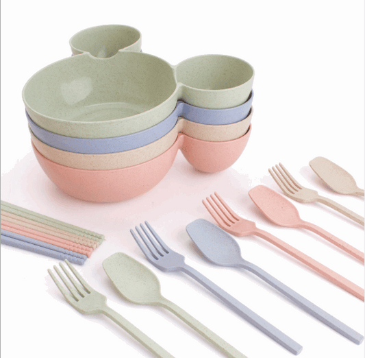 Wheat Straw, Children's Bowl, Cartoon, Wheat Chopsticks, Fork Spoon, Fruit Dish, Mickey's Bowl, Lovely Gift Set