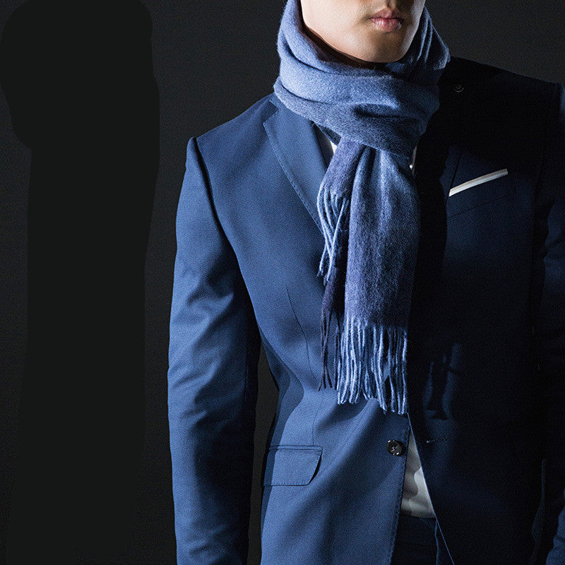 Pure wool scarf men's autumn and winter business simple long thickened boutique