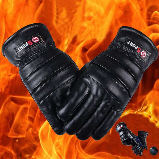 Winter Leather Gloves For Men And Women Velvet Thickened Cold-proof Warm Cycling Anti-slip Touch-screen Large Fleece Gloves - globaltradeleader