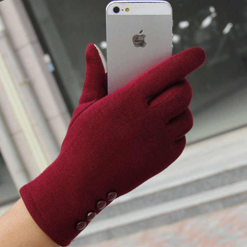 Autumn And Winter New Cashmere Non-inverted Velvet Women's Touchscreen Gloves Warm Outdoor Riding Mobile Phone Cotton Gloves - globaltradeleader