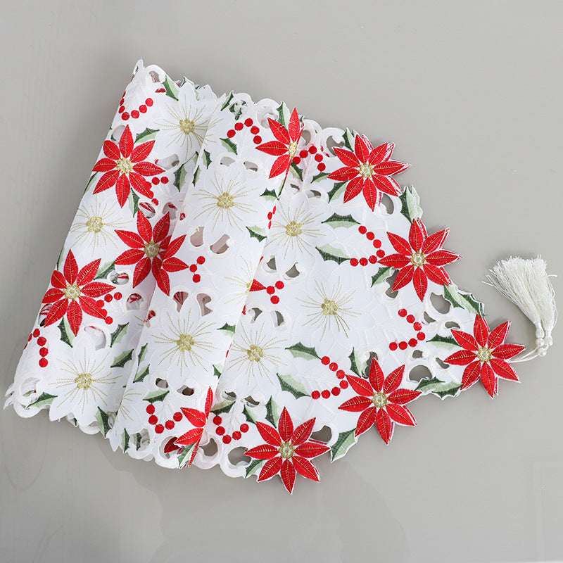 Embroidered Christmas flower table runner