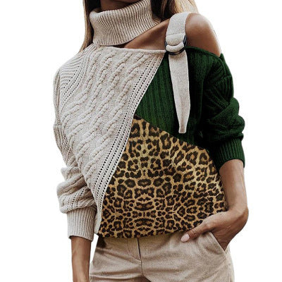 Winter women sweater leopard stitching sweater - globaltradeleader