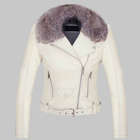Coat Women's Autumn And Winter European And American Women's Slim Fit Fur Collar Pu Leather Short Leather Women's Jacket