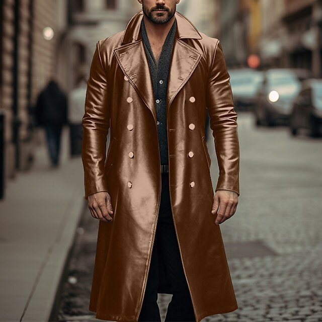 Long Trench Coat Male Double-breasted Leather Jacket - globaltradeleader