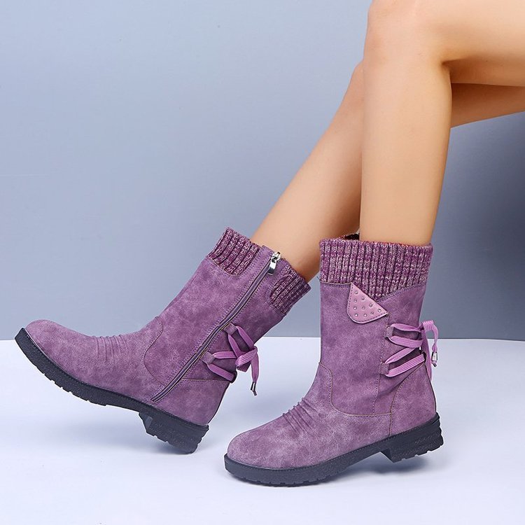 Lace Up Snow Boots Women Winter Cowgirl Shoes - globaltradeleader