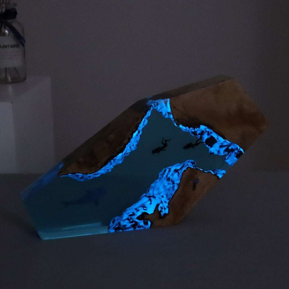 Marine Whale Diver Shipwreck Desktop Decoration Solid Wood Resin Small Night Lamp - globaltradeleader