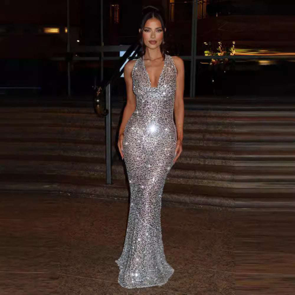 Halter Backless Luminous Cloth Dress - globaltradeleader