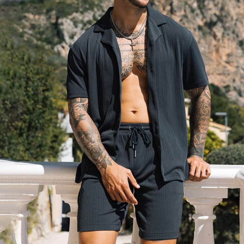 Men's Two Piece Set Short Sleeve Lapel Button Shirts And Shorts Beach Style Suits Men Summer Fashion Clothing Streetwear - globaltradeleader