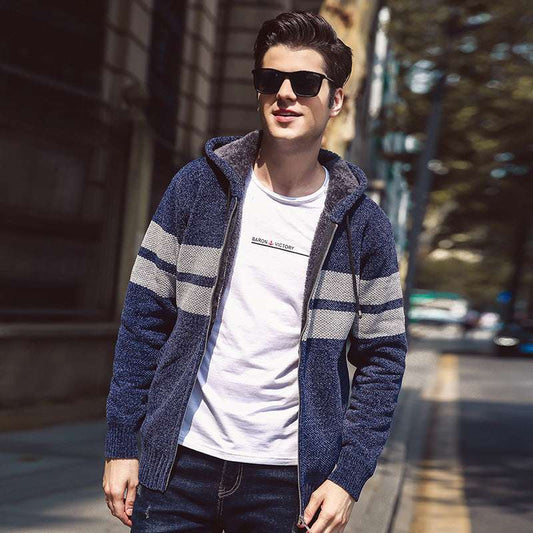 Winter Cardigan Hooded Sweater Men Plus Cashmere - globaltradeleader