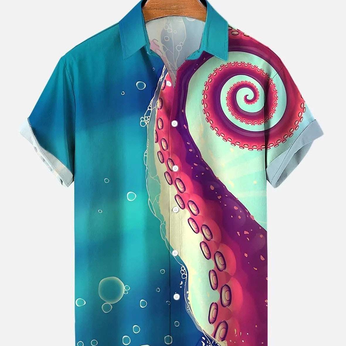 Men's Octopus Sea Pattern Short Sleeve Polo Shirt