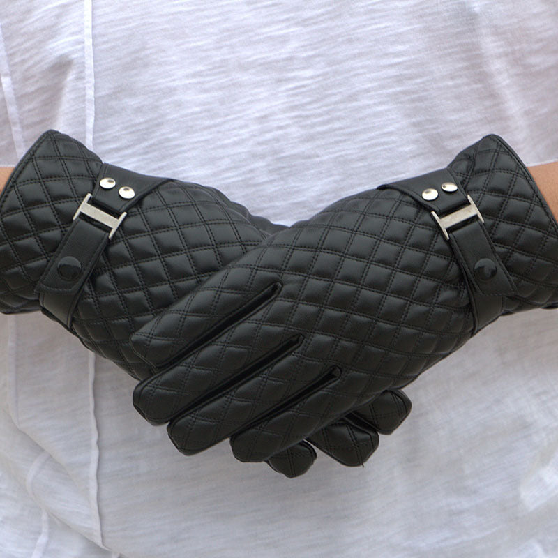 Men's Autumn And Winter Windproof Warm Cycling Full Touch Screen PU Gloves - globaltradeleader