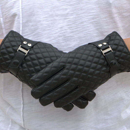 Men's Autumn And Winter Windproof Warm Cycling Full Touch Screen PU Gloves - globaltradeleader