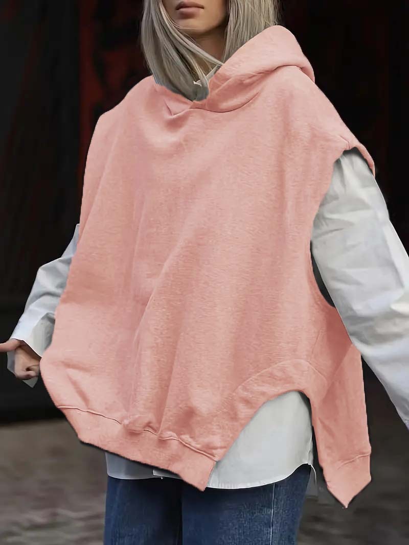 Women's Solid Color Style Loose Sleeveless Hooded Jacket Sweater - globaltradeleader