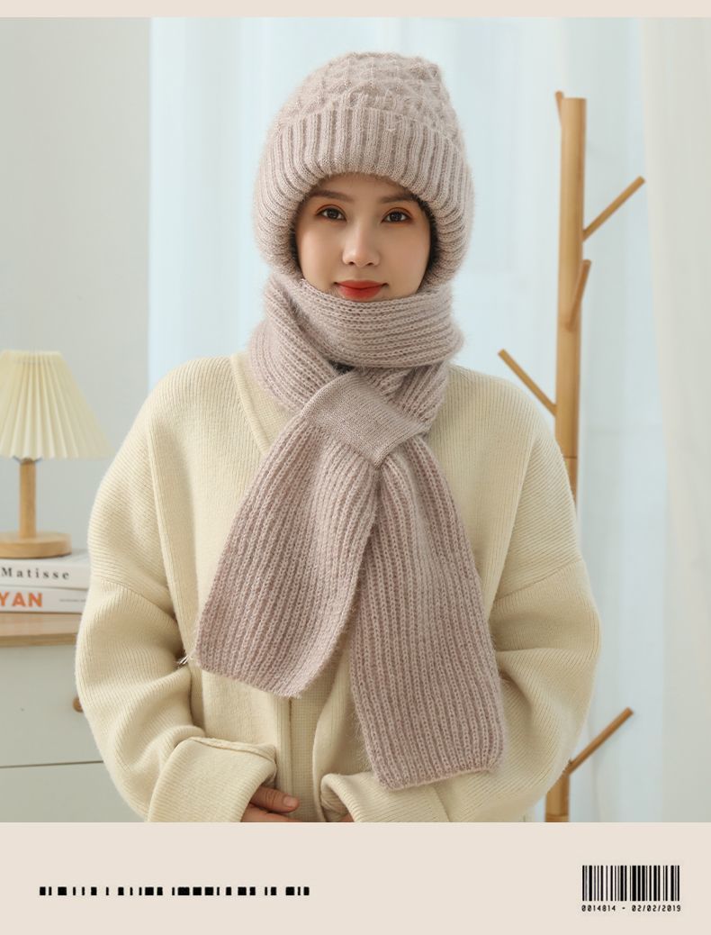 Women's Fleece-lined Autumn And Winter Scarf Hat Integrated