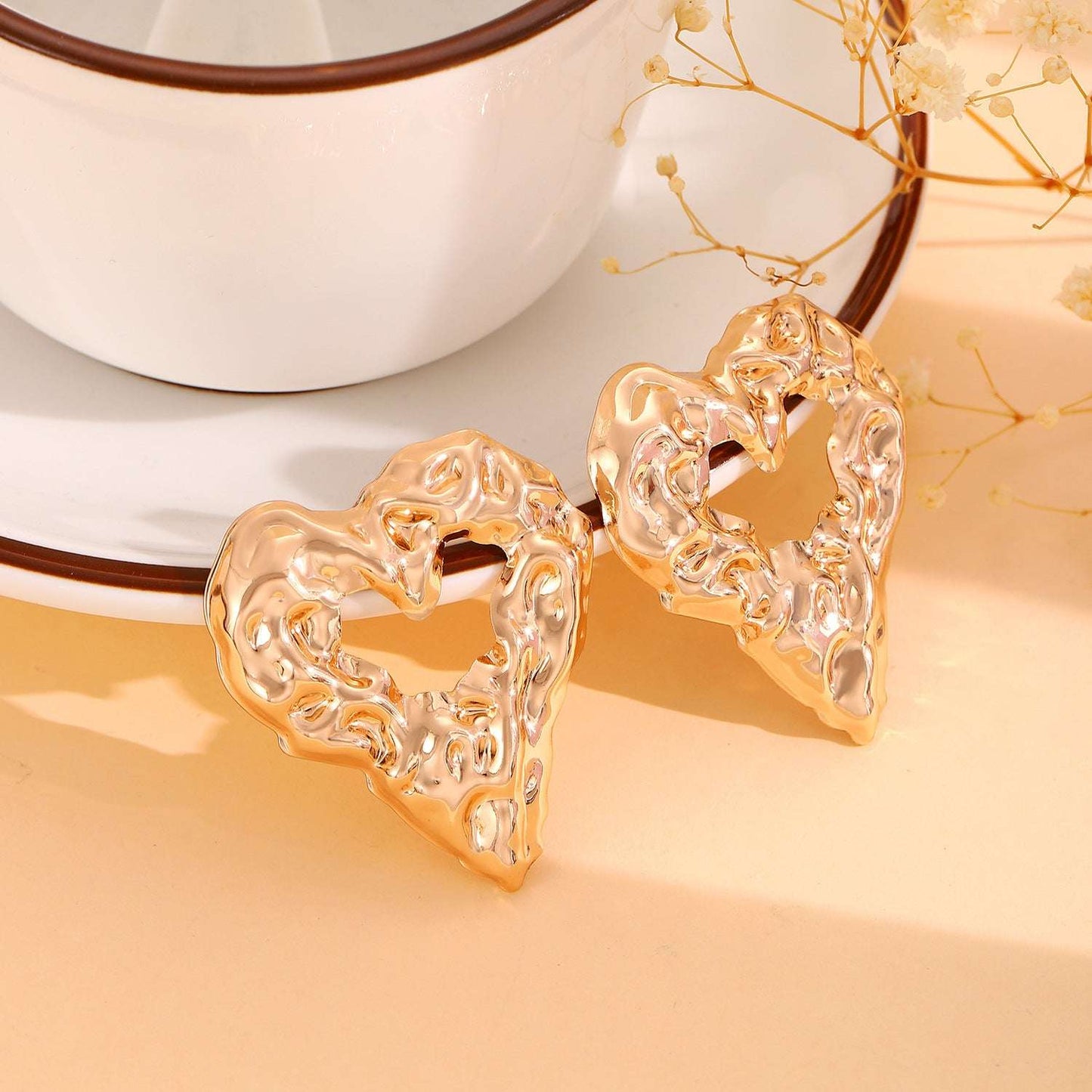 New Pleated Lava Hollow Heart-shaped Earrings Personality Exaggerated Love Earrings For Women Valentine's Day Jewelry - globaltradeleader