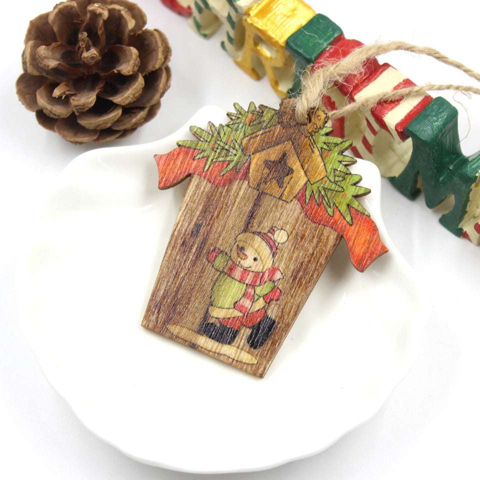 Creative House Shape Santa Elk Wooden Pendant