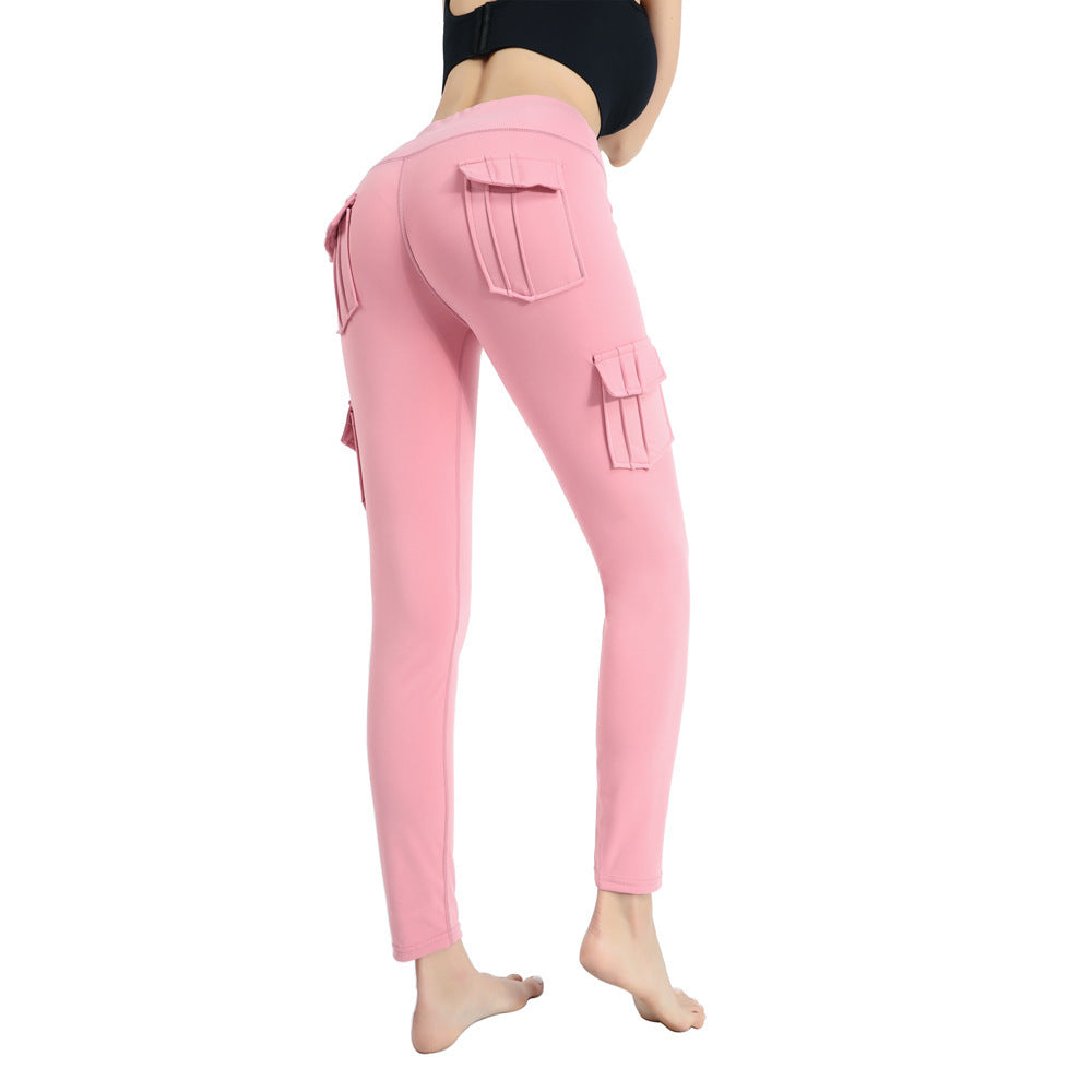 Pockets Trousers Solid Color Slim Yoga Track Pants Womens Clothing - globaltradeleader