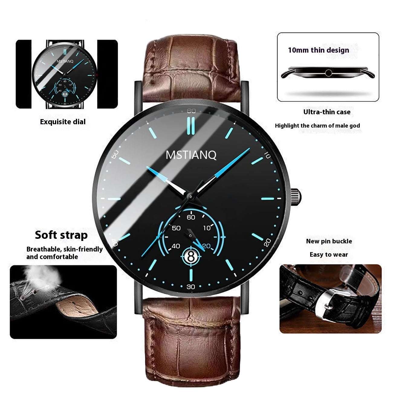 Trade Watch Stylish Black Technology Belt Refined Steel Korean Casual Calendar - globaltradeleader