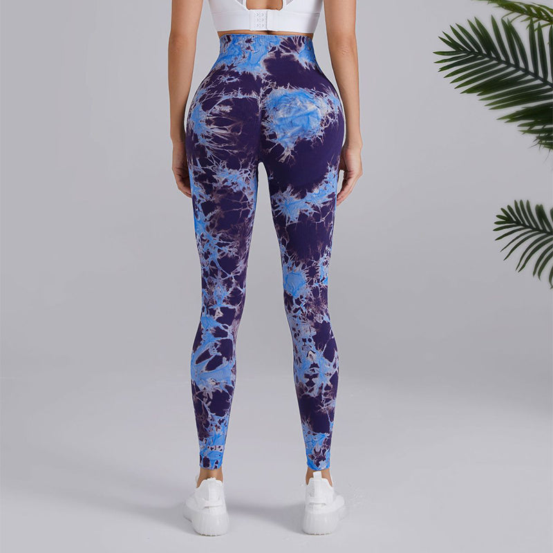 Tie-dye Printed Yoga Pants Fashion Seamless High-waisted Hip-lifting Trousers Sports Running Fitness Pants For Womens Clothing - globaltradeleader