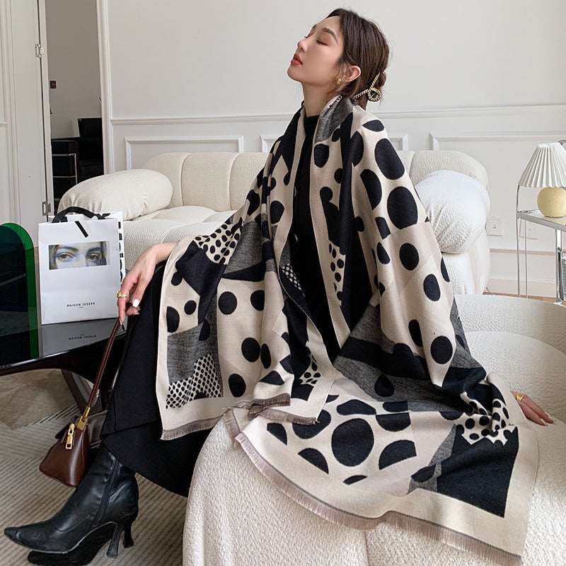 Casual Polka Dot Artificial Cashmere Warm Printing Long Scarf Shawl - globaltradeleader