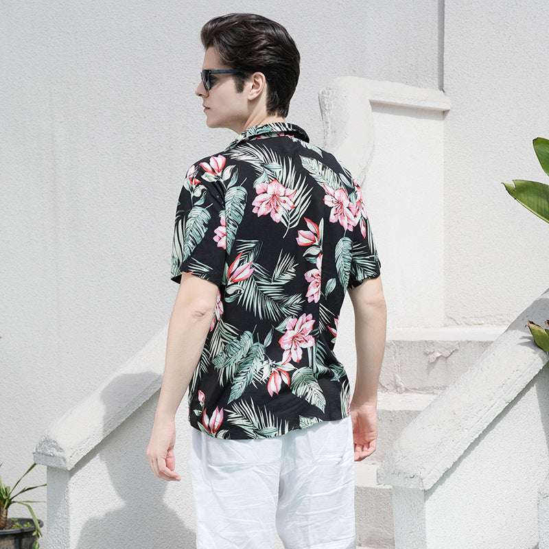 Men's Shirt Rayon Printed Cardigan Short Sleeve Beach Shirt - globaltradeleader