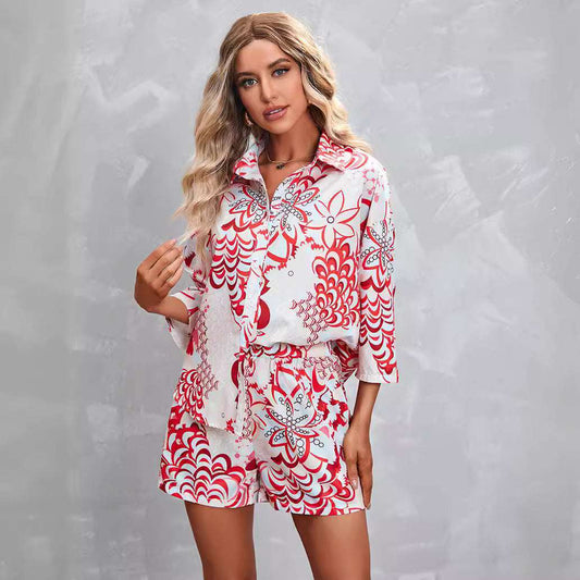 Women's Fashion Printed Short-sleeved Shorts Casual Suit - globaltradeleader