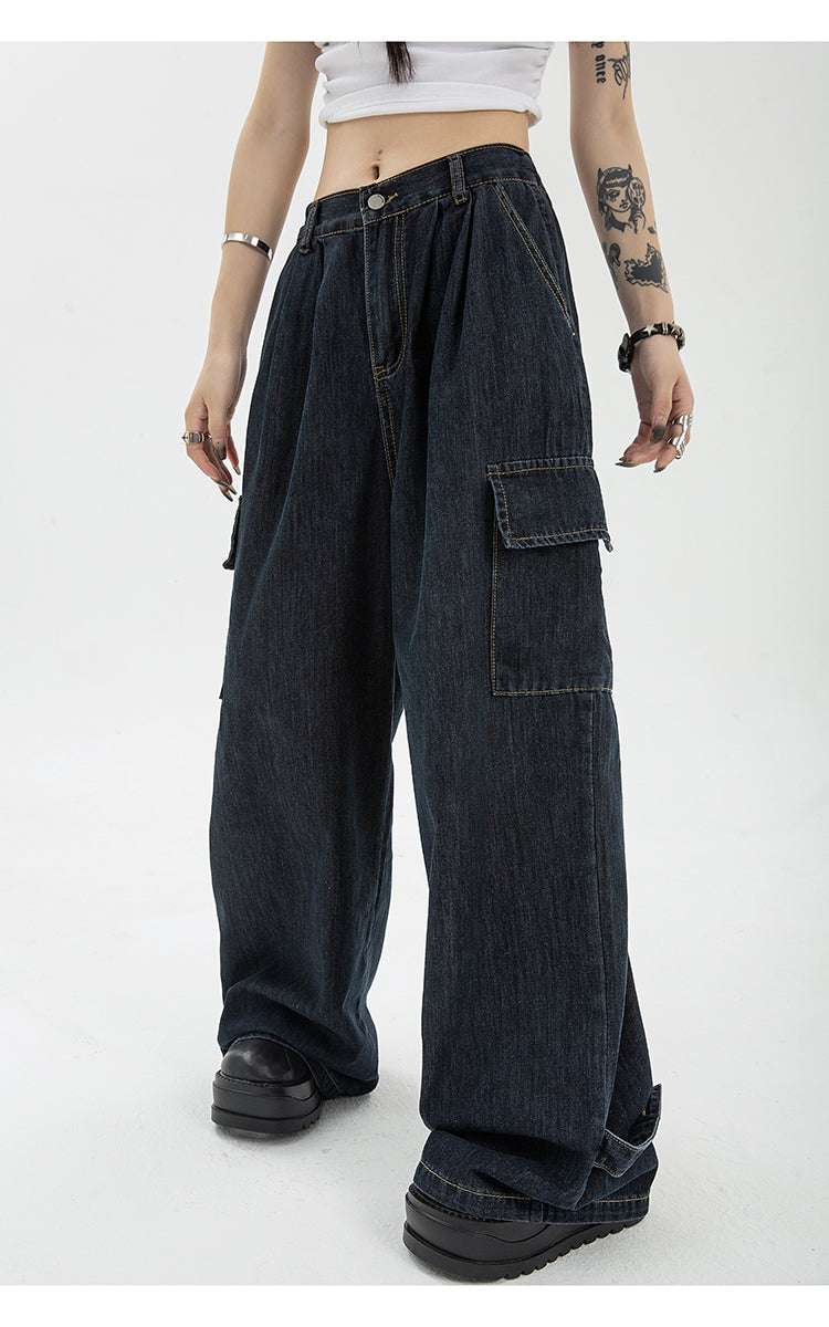 Retro Design Sense High Waist Straight Loose Wide Leg Mop Pants