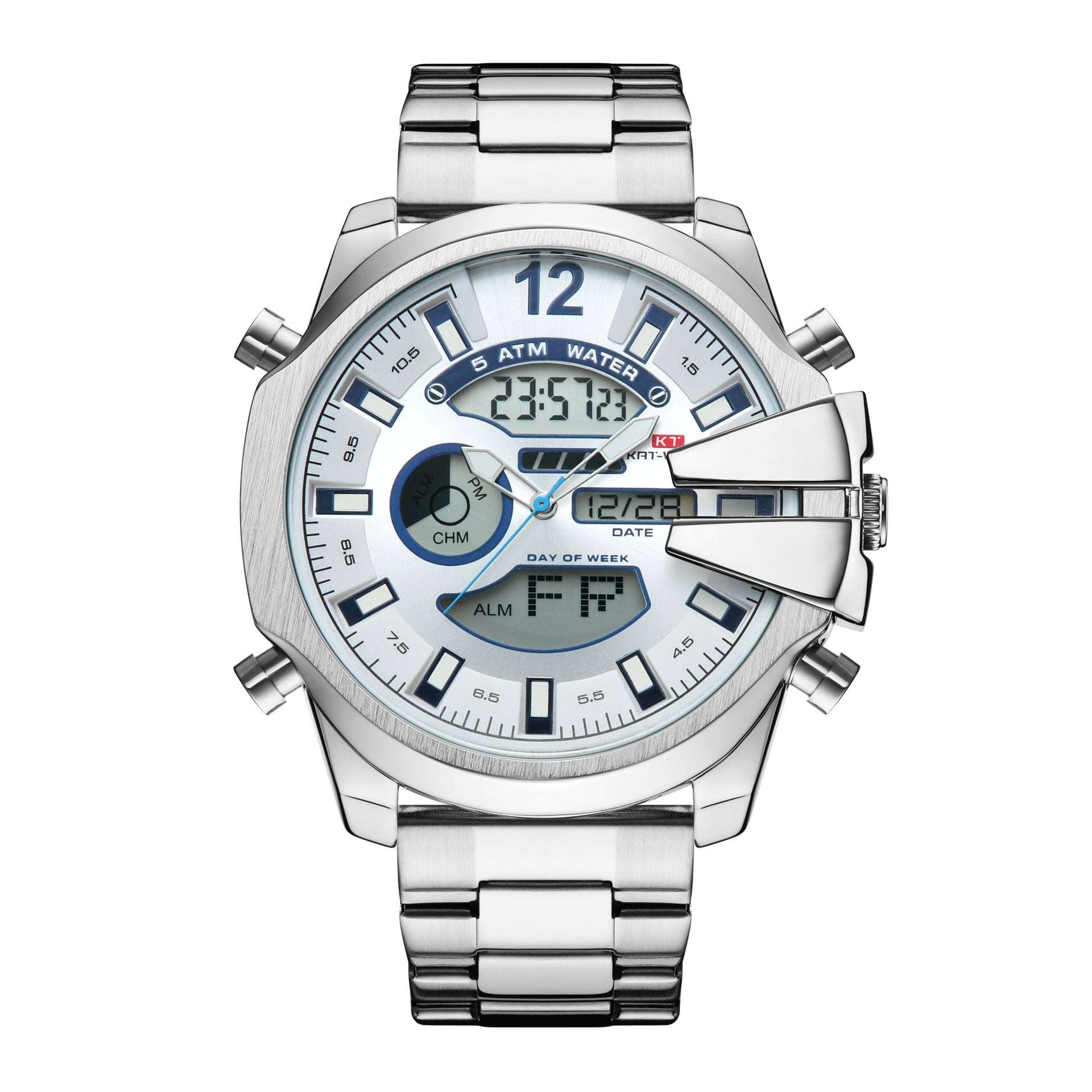 New Men's Double Display Alarm Clock Led Sports Steel Watch Waterproof - globaltradeleader