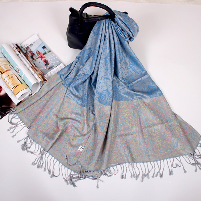 Ethnic Style Cashew Scarf Air Conditioning Talma Scarf Dual-use Jacquard Tassel