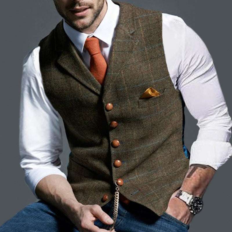 Casual Lapel Plaid Slim Fit Men's Vest Vest - globaltradeleader