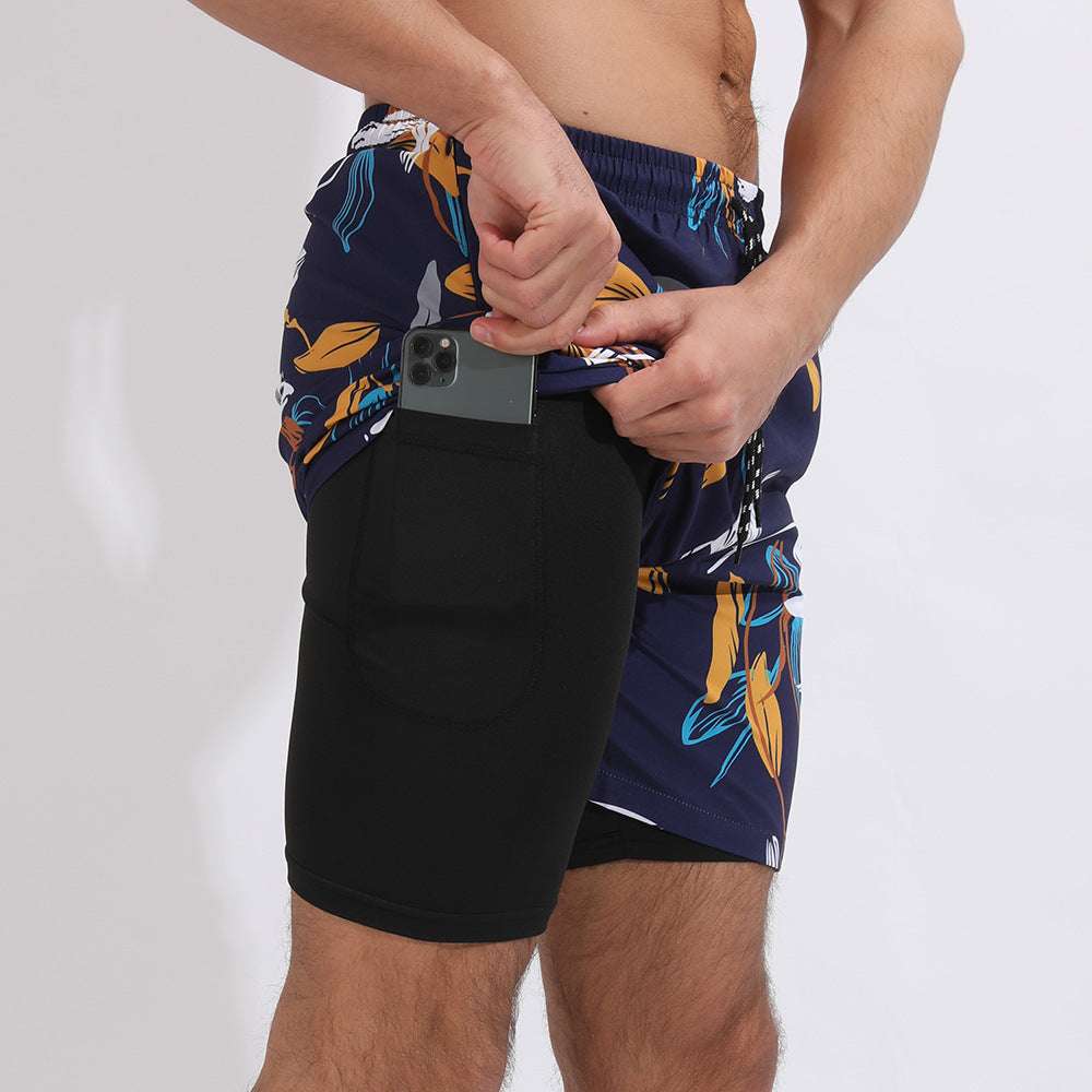 Gradient Printed Beach Shorts Double Layer Casual Sport Shorts - globaltradeleader