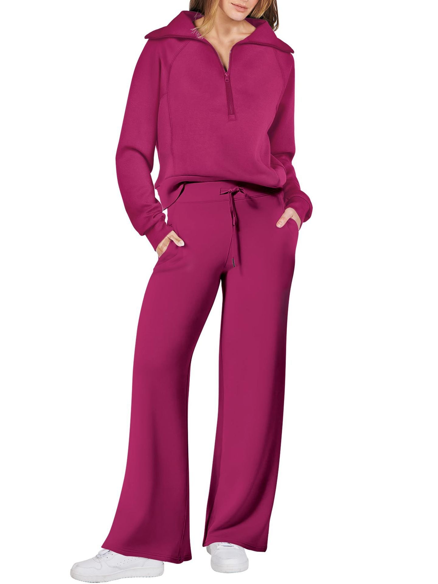 Leisure Sports Suit Long-sleeve Zipper Sweatshirt Wide Leg Pants Two-piece Set - globaltradeleader