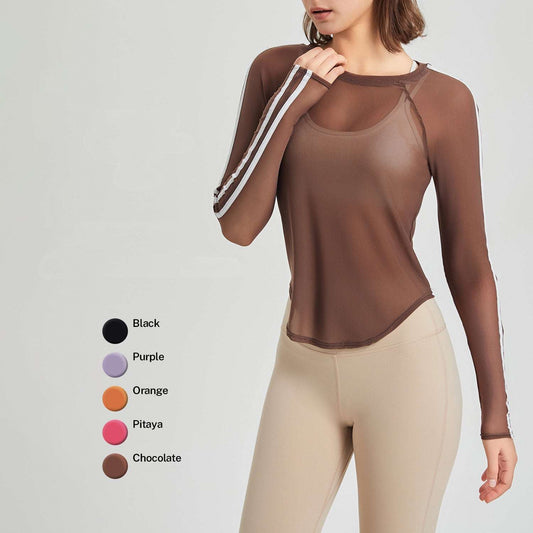 Sports T-shirt Mesh Quick-drying Long Sleeve Slim Fit Breathable Running Fitness Top Yoga Clothes Blouse - globaltradeleader