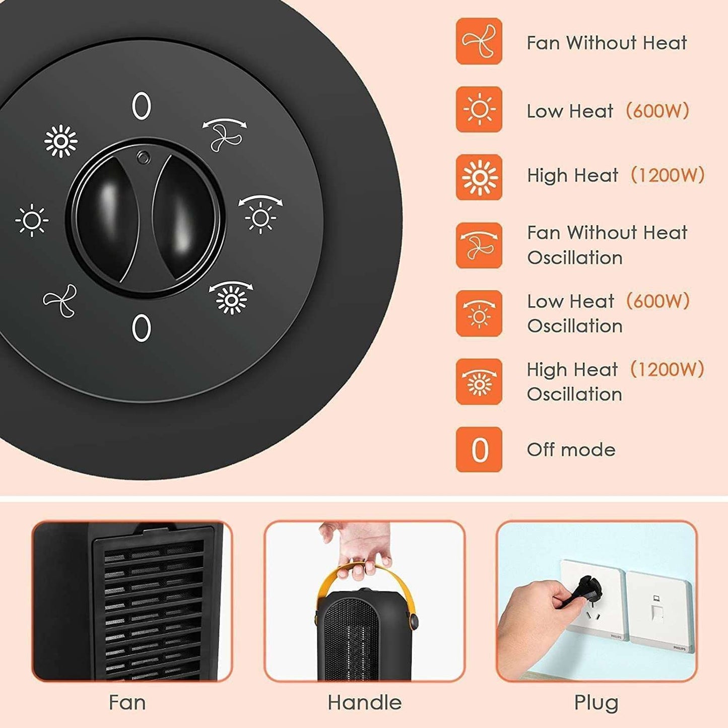 Household Vertical Shaking Head Heater Knob Type - globaltradeleader