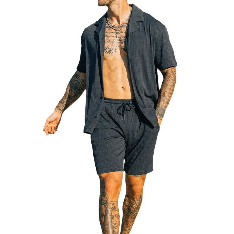 Men's Two Piece Set Short Sleeve Lapel Button Shirts And Shorts Beach Style Suits Men Summer Fashion Clothing Streetwear - globaltradeleader