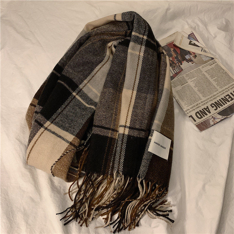 Men's Fashionable And Versatile Plaid Faux Cashmere Scarf