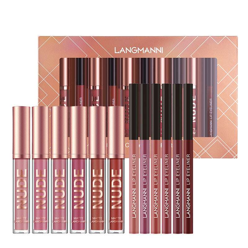 Lip Liner And Lipstick Makeup 12 Pcs Set 6 Matte Lipstick 6 Lip