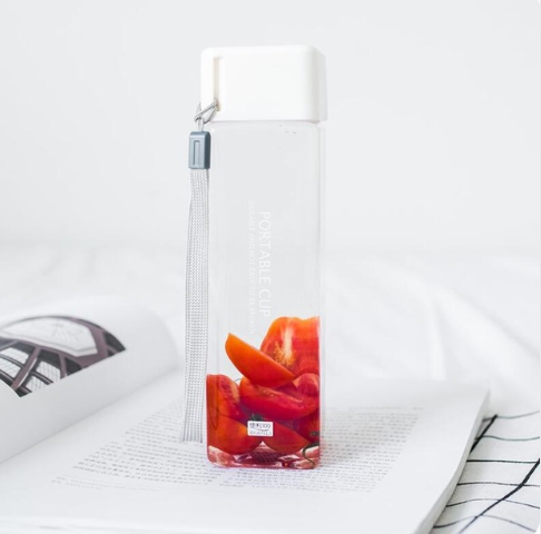 480 ml Creative Square Water Bottle Portable Anti-fall Hand Cup Plastic Transparent Sports Travel Bottle leakproof