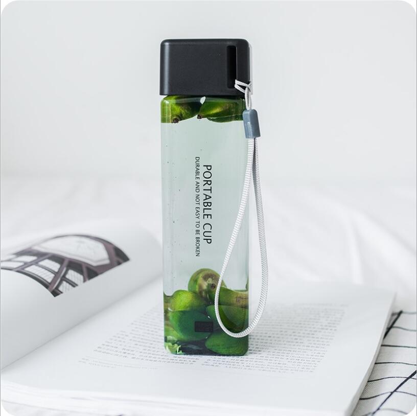 480 ml Creative Square Water Bottle Portable Anti-fall Hand Cup Plastic Transparent Sports Travel Bottle leakproof