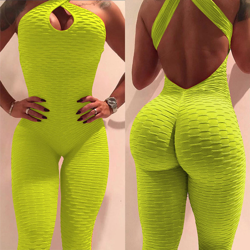 Yoga Jumpsuit Cross Design Backless Tracksuit Full Bodysuit - globaltradeleader