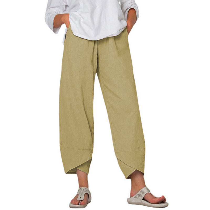 Cotton And Linen Wide Leg Pants Solid Color High Waist Loose Casual Trousers For Women - globaltradeleader