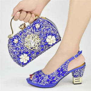 European And American Party Diamond Carved Collage Pattern Round Toe Back Tied Wedge Sandals With Evening Handbag Suit - globaltradeleader