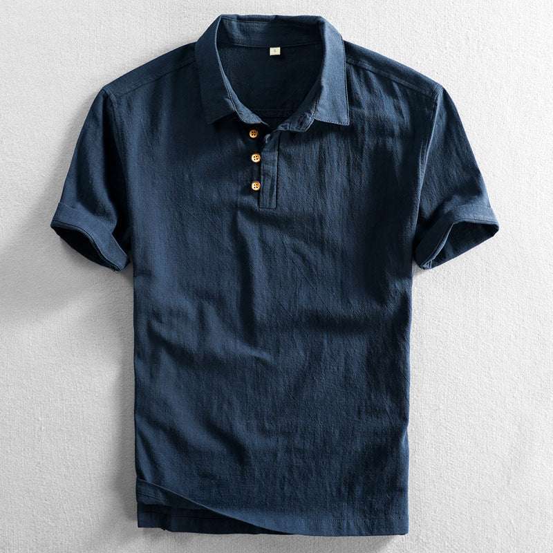 Spring And Summer Men's Linen Shirt Slim Pullover Short Sleeve Shirt Half Sleeve Retro Shirt Lonely Sail - globaltradeleader