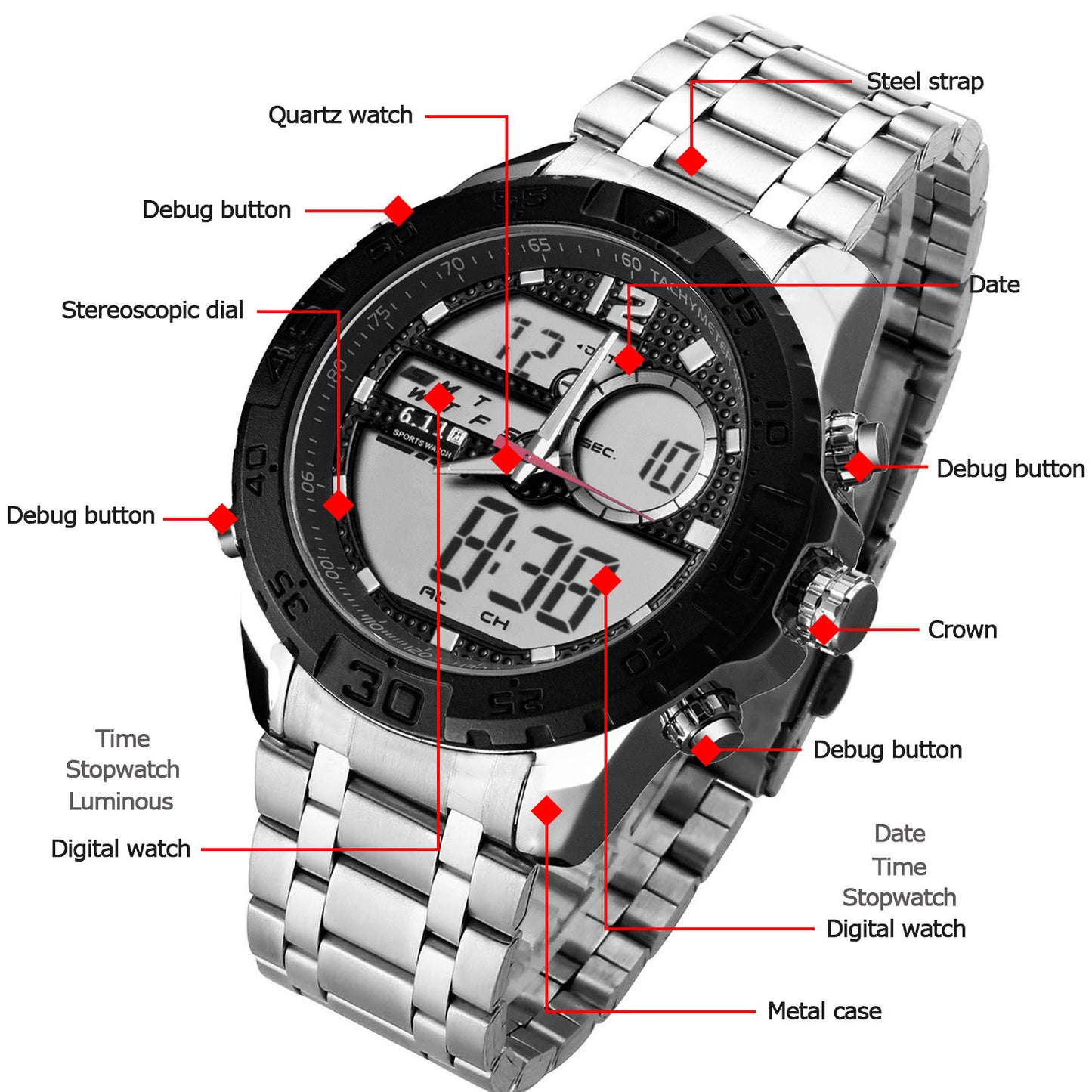 More Than 611 Luminous Double Inserts Outdoor Men's Watch - globaltradeleader