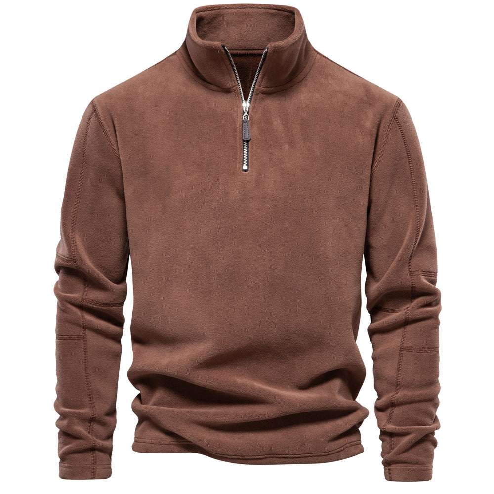 Fashion Personality Stand-collar Zippered Sweatshirt With Fleece Winter Casual Pullover Top Men's Clothing - globaltradeleader