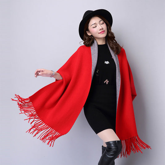 Ladies Shawl Cardigan Tassel Cape Sweater Coat