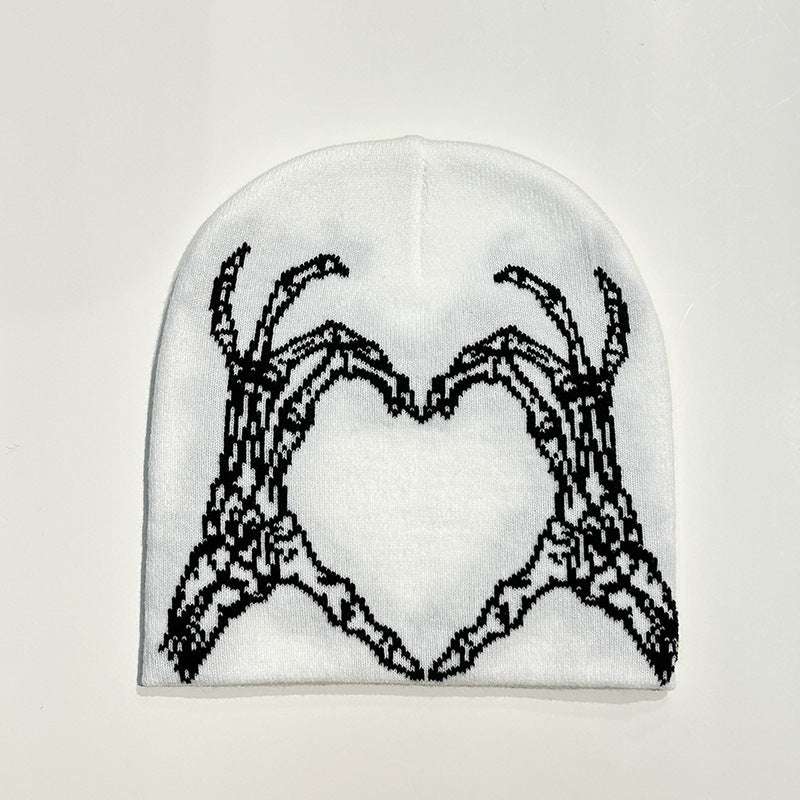 Heart-shaped Skull Hand-held Flower Knitted Wool Hat - globaltradeleader